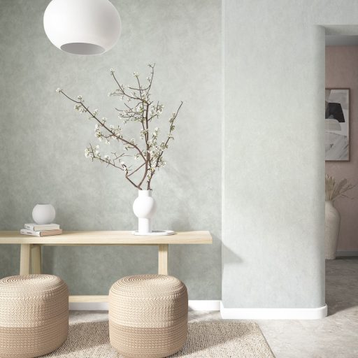 Kifinomult beton/vakolat minimál mintázat a luxus textúrák határán poros celadon/kékeszöld és leheletnyi zsálya tónus tapéta