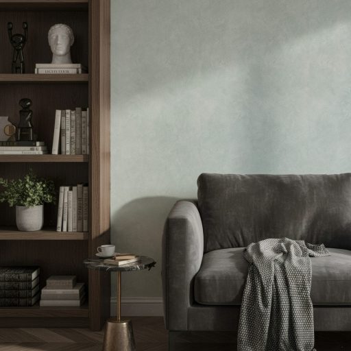 Kifinomult beton/vakolat minimál mintázat a luxus textúrák határán telített mély celadon/kékeszöld tónus tapéta