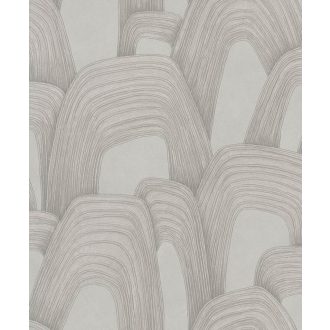   Ismétlődő domború koncentrikus ívek monumentális absztrakt mintázata szürke grafit és ezüst tónus fémes hatás tapéta
