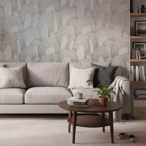 Ismétlődő domború koncentrikus ívek monumentális absztrakt mintázata szürke grafit és ezüst tónus fémes hatás tapéta