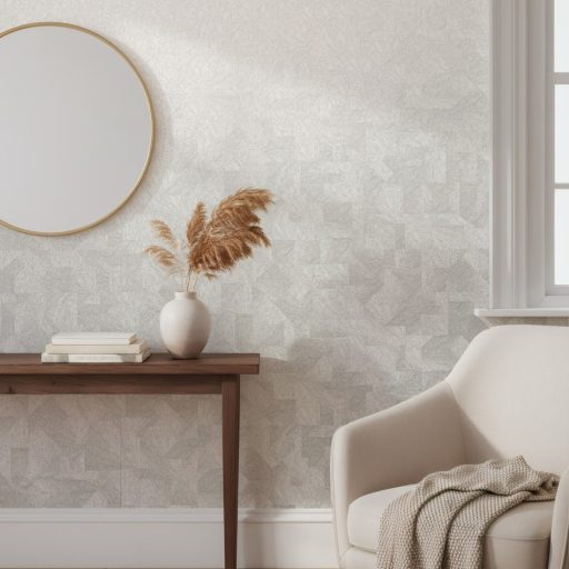 Vibráló dinamikus geometrikus mozaik tónusban finom fénnyel törtfehér és világos ezüst tónus tapéta