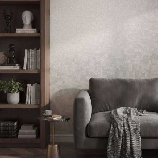 Vibráló dinamikus geometrikus mozaik tónusban finom fénnyel ezüstszürke és világos szürkésbézs tónus tapéta