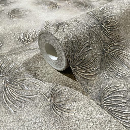 Szélfújta pitypangok dombormintája - relief hatású természeti "állókép" szürke szürkésbarna bronz és ezüst tónus tapéta