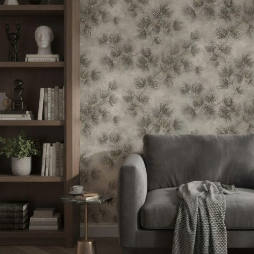 Szélfújta pitypangok dombormintája - relief hatású természeti "állókép" szürke szürkésbarna bronz és ezüst tónus tapéta