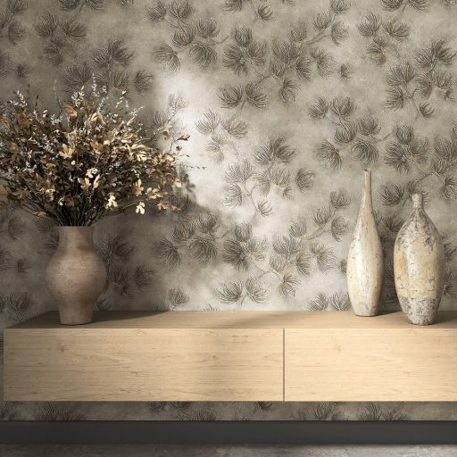 Szélfújta pitypangok dombormintája - relief hatású természeti "állókép" szürke szürkésbarna bronz és ezüst tónus tapéta