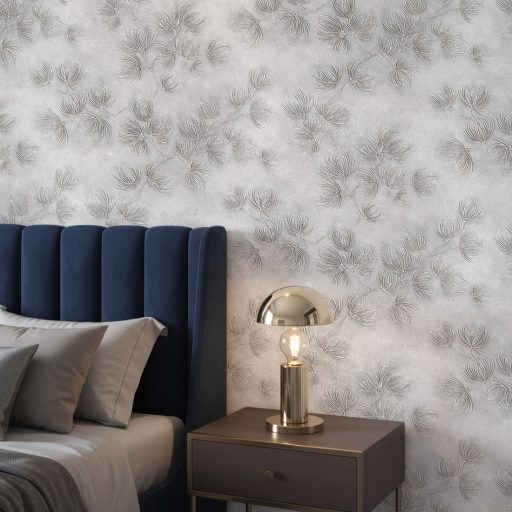 Szélfújta pitypangok dombormintája - relief hatású természeti "állókép" ezüstszürke szürke és gyöngyház tónus tapéta