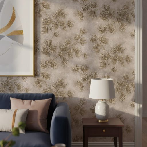 Szélfújta pitypangok dombormintája - relief hatású természeti "állókép" homokos szürke bronz és szürke tónus tapéta