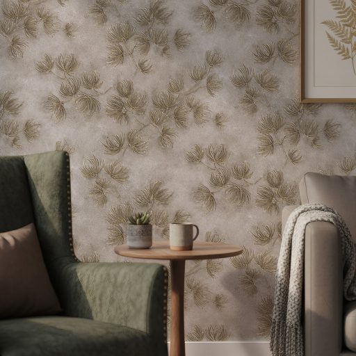 Szélfújta pitypangok dombormintája - relief hatású természeti "állókép" homokos szürke bronz és szürke tónus tapéta