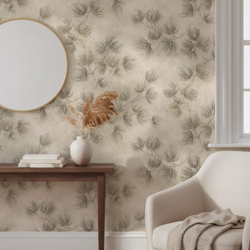 Szélfújta pitypangok dombormintája - relief hatású természeti "állókép" meleg homokbézs és ezüstös-szürkésbarna tónus tapéta