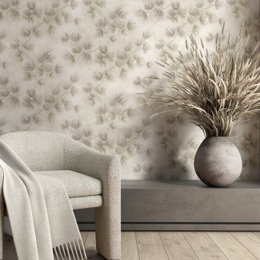 Szélfújta pitypangok dombormintája - relief hatású természeti "állókép" meleg homokbézs és ezüstös-szürkésbarna tónus tapéta