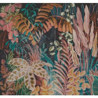   Egzotikus trópusi levelek nagyméretű botanikai panoráma fekete türkiz rózsaszín és sokszínű tónus falpanel