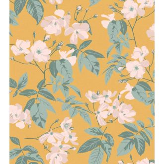   Fényes cseresznyevirágok friss élénk és hangulatos 3D panorámája currysárga rózsaszín és zöld tónus falpanel