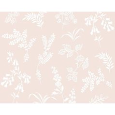   Réti füvek és virágok bájos mintája rózsaszín és fehér tónus tapéta