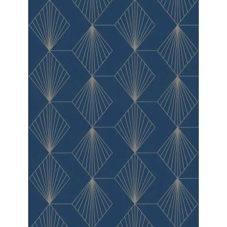   Kapcsolatban álló "sugárirányban" mintázott rombuszok mintája sötétkék fémes szürkésbarna mintarajzolat tapéta