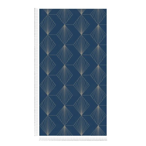 Kapcsolatban álló "sugárirányban" mintázott rombuszok mintája sötétkék fémes szürkésbarna mintarajzolat tapéta