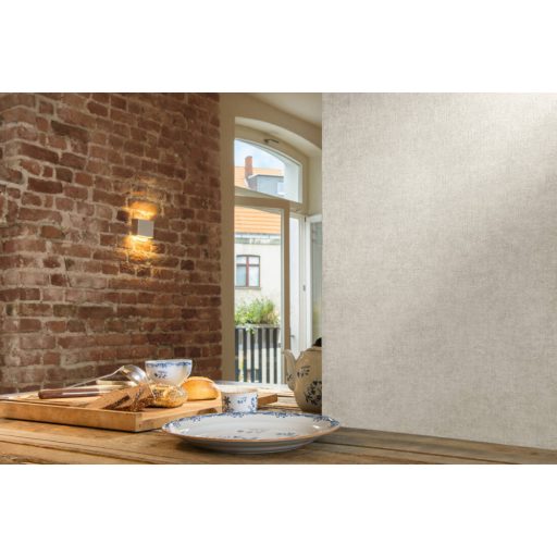 Vintage stílusú egyszinű textilstruktúra krémszürke és bézs tónus tapéta