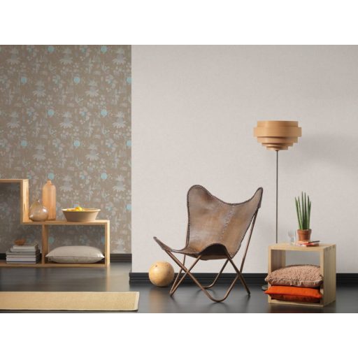 Vintage stílusú egyszinű textilstruktúra krémszürke/szürke tónus tapéta