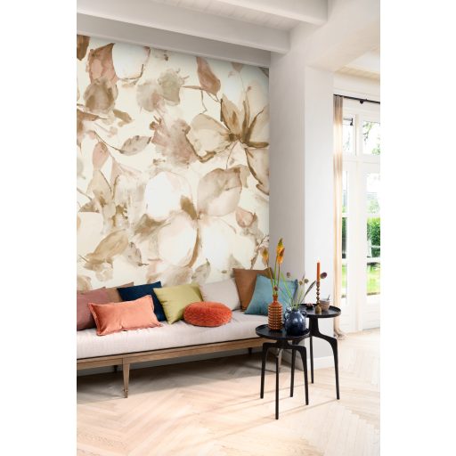 Falra "termesztett" óriás magnóliák akvarell panorámája krémes-bézs puderrózsaszín mogyoróbarna és szürkészöld tónus falpanel