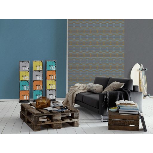 As-Creation Linen Style 36757-3 Geometrikus grafikus különleges rombuszminta 3D szürke kék narancs tapéta
