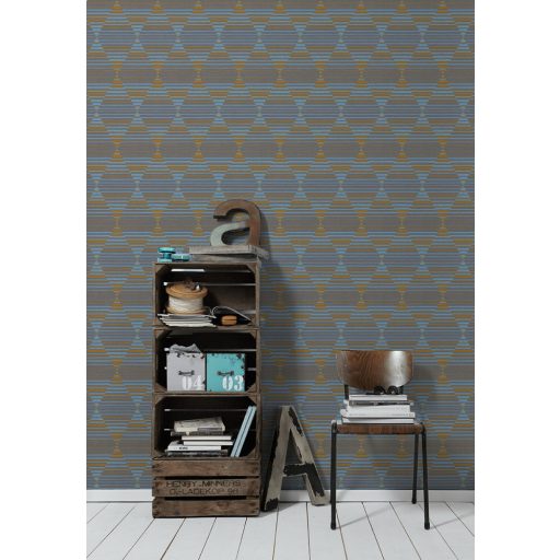 As-Creation Linen Style 36757-3 Geometrikus grafikus különleges rombuszminta 3D szürke kék narancs tapéta