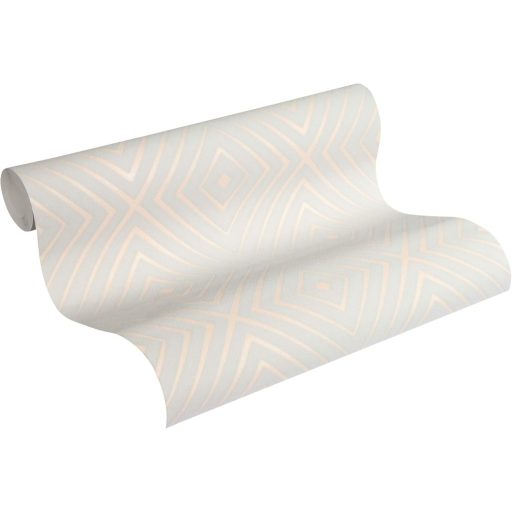 Koncentrikusan kialakuló geomerikus rombuszminta törtfehér és világoskék/halvány türkiz tónus tapéta