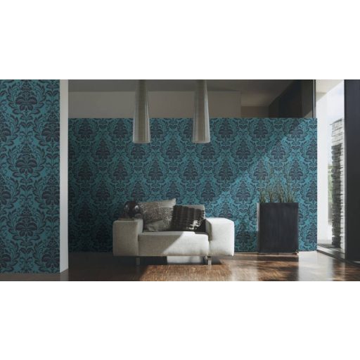 As-Creation Attractive 36910-5 Klasszikus Barokk díszítőminta kékfekete fémes hatás tapéta