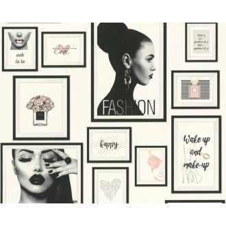   As-Creation Metropolitan Stories 36918-1 Paris Fashion fotó kollázs fehér fekete szürke rózsaszín enyhe fémes hatás tapéta