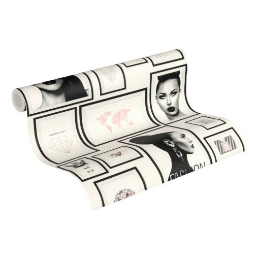 As-Creation Metropolitan Stories 36918-1 Paris Fashion fotó kollázs fehér fekete szürke rózsaszín enyhe fémes hatás tapéta