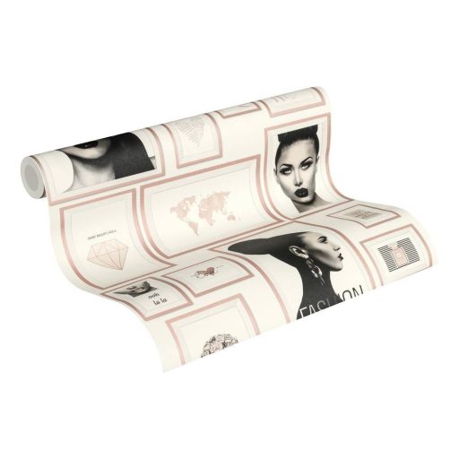 As-Creation Metropolitan Stories 36918-3  Paris Fashion fotó kollázs fehér fekete szürke rózsaszín/roségold enyhe fémes hatás tapéta