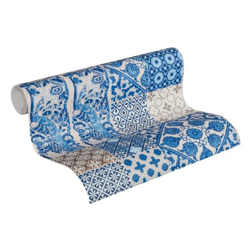 As-Creation Metropolitan Stories 36923-1 mediterrán csempedíszítés pávákkal 3D krém bézs kék barna tapéta