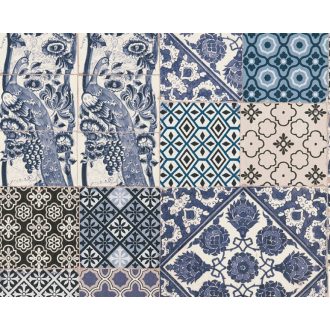   As-Creation Metropolitan Stories 36923-2 mediterrán csempedíszítés pávákkal 3D krémfehér krém bézs barna szürkéskék tapéta