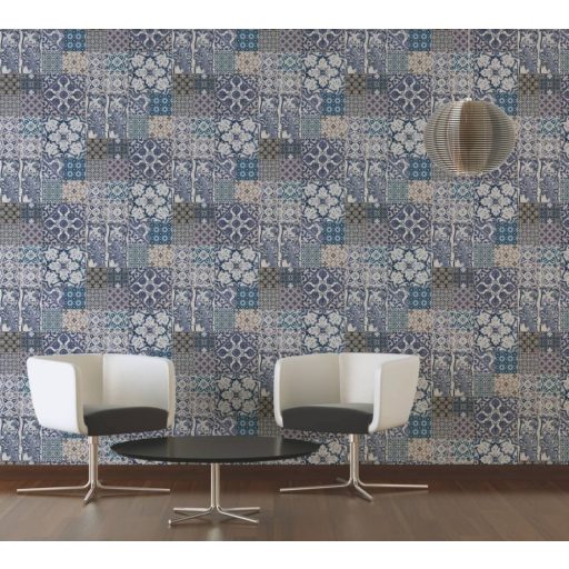 As-Creation Metropolitan Stories 36923-2 mediterrán csempedíszítés pávákkal 3D krémfehér krém bézs barna szürkéskék tapéta