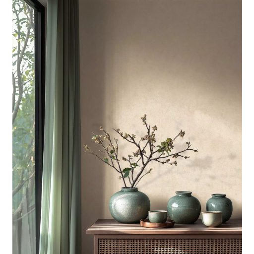 Enyhén texturált egyszínű finom vakolatminta meleg barackos-bézs árnyalat tapéta