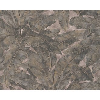   As-Creation Metropolitan Stories 36927-1 trópusi levélmintázat bézs bronz arany antracit fémes hatás tapéta