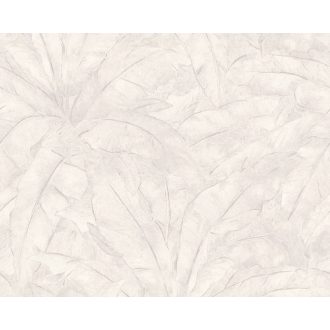   As-Creation Metropolitan Stories 36927-4  trópusi levélmintázat világos szürke fehér ezüst fémes hatás tapéta