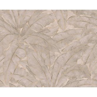   As-Creation Metropolitan Stories 36927-5  trópusi levélmintázat bézs barna szürkésbarna arany fémes hatás tapéta