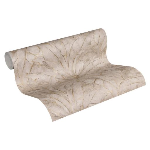 As-Creation Metropolitan Stories 36927-5  trópusi levélmintázat bézs barna szürkésbarna arany fémes hatás tapéta