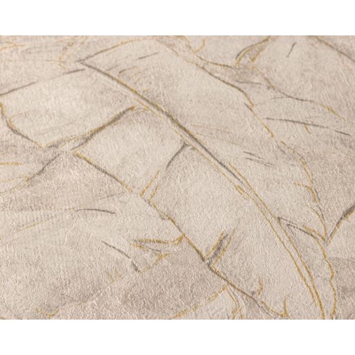 As-Creation Metropolitan Stories 36927-5  trópusi levélmintázat bézs barna szürkésbarna arany fémes hatás tapéta