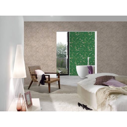 As-Creation Metropolitan Stories 36927-5  trópusi levélmintázat bézs barna szürkésbarna arany fémes hatás tapéta