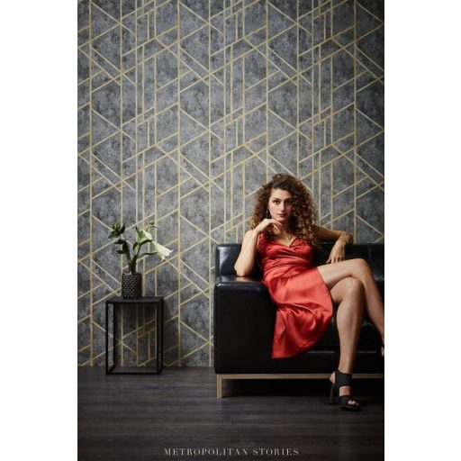 As-Creation Metropolitan Stories 36928-1 design natur beton alap grafikus mintázat sötétszürke arany fémes hatás tapéta