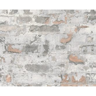   As-Creation Metropolitan Stories 36929-2 Vintage natur kopott téglafal 3D szürke árnyalatok narancs tapéta