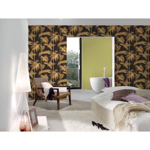 As-Creation Metropolitan Stories 36932-5 textilhatású egyszínű sárgászöld tapéta