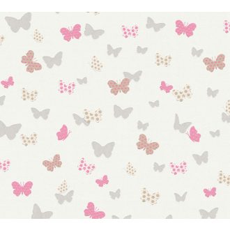   As-Creation Attractive 36933-2 Natur szines pillangók törtfehér ezüst pink szines fénylő mintarészletek tapéta