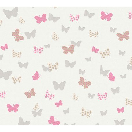 As-Creation Attractive 36933-2 Natur szines pillangók törtfehér ezüst pink szines fénylő mintarészletek tapéta