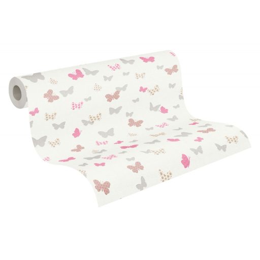 As-Creation Attractive 36933-2 Natur szines pillangók törtfehér ezüst pink szines fénylő mintarészletek tapéta