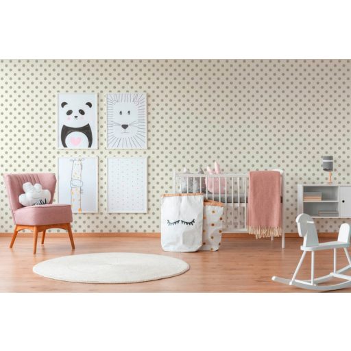 Gyerekszobai pöttyös minta krémfehér bézs szürkésbézs tapéta