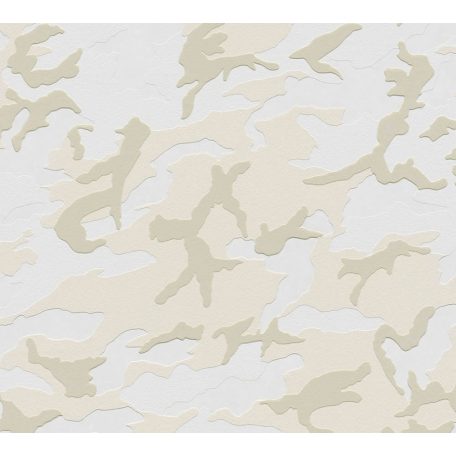 Gyerekszobai Camouflage terepminta krémfehér bézs barna szürke tapéta