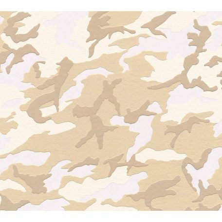  Gyerekszobai Camouflage terepminta krémfehér krém bézs barna tapéta
