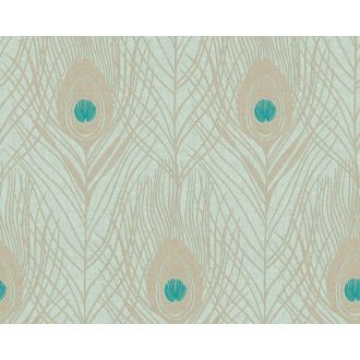   Architects Paper Absolutely Chic 36971-3  Natur pávatoll mintázat halvány menta bézsarany türkiz csillogó hatás tapéta