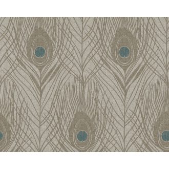   Architects Paper Absolutely Chic 36971-6  Natur pávatoll mintázat szürke szürkésbarna kék csillogó hatás tapéta